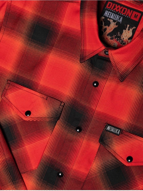 Dixxon Men's XLT Medium Metallica Load Plaid Flannel Button-Up Shirt Red Black - Picture 8 of 10